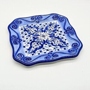 Tabletops Unlimited Hand-Painted Lisbon Blue White Ceramic Plate